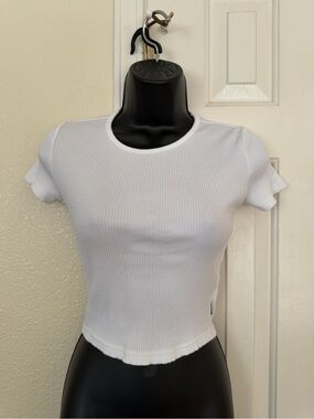Converse White Ribbed Short Sleeve Crop Tee
